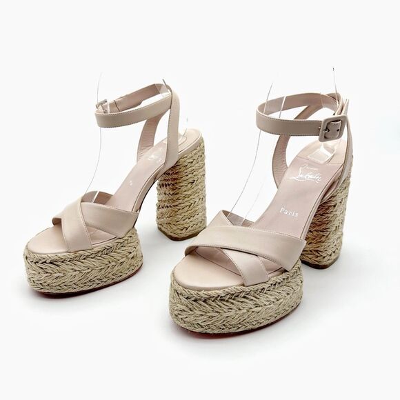 CHRISTIAN LOUBOUTIN Super Mariza Platform Espadrille Block Heels Size 40 Beige - Picture 13 of 15